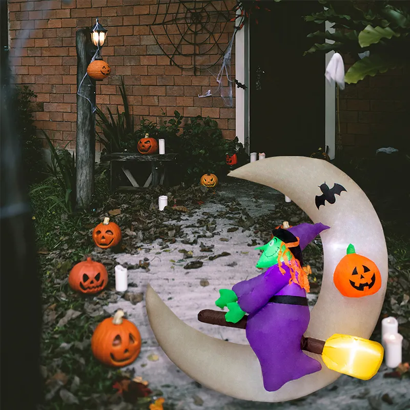 Inflable Halloween Bruja Luna Con Luz Led Decorativo 1.20Mts🎃👻