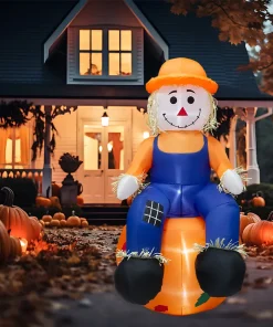 Inflable Halloween Espantapájaros Sentado Con Luz 1.50mts🎃👻