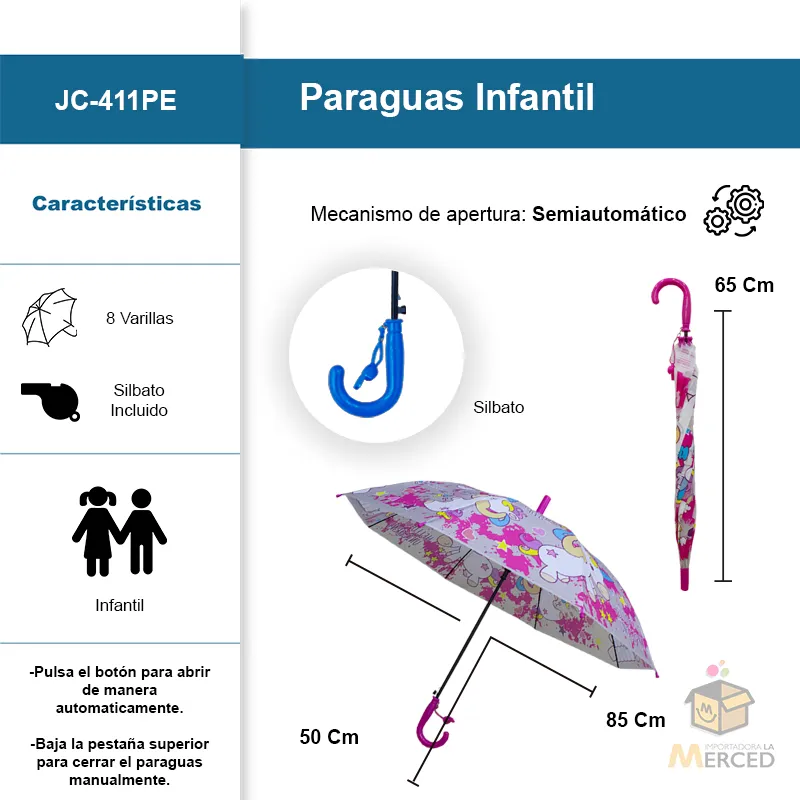 Paraguas Infantil Con Estampado De Unicornio Sistema Semiautomático Paq. 4 Pzas.☔ - Image 2