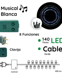 Serie Navideña Musical 140 Focos Luz Blanca