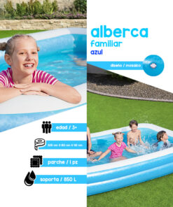 Alberca Inflable Infantil Rectangular Bestway Familiar 850 Lts 305 Cm Azul