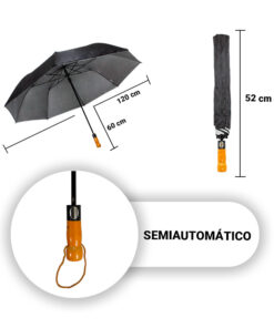 Paraguas Sombrilla Semiautomático De Bolsillo Negro Filtro uv