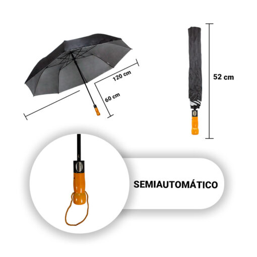 Paraguas Sombrilla Semiautomático De Bolsillo Negro Filtro uv