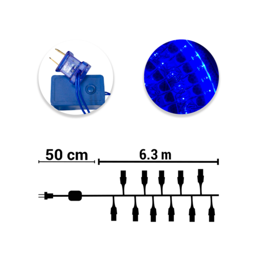 Serie Navideña 140 Led Luz Azul Cable Azul 8 Funciones 6.3mt