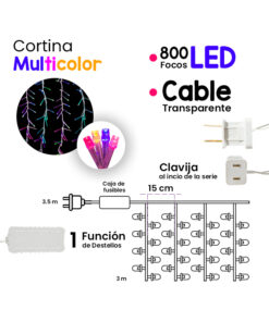 Serie Cortina Luz Multicolor 800 Led 8 Funciones 3 Metros