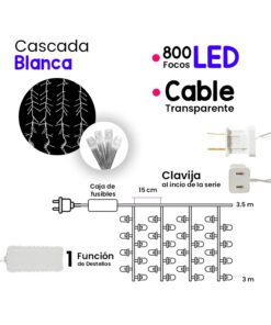 Cortina Serie Luces 800 Led Luz Blanca 3x3 Mts Cable Transpa