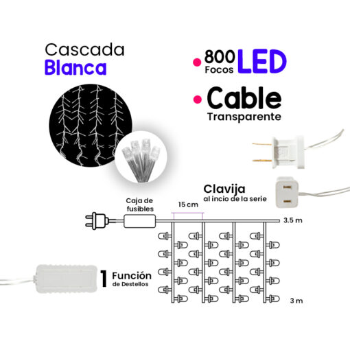 Cortina Serie Luces 800 Led Luz Blanca 3x3 Mts Cable Transpa