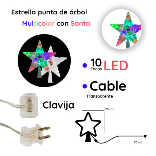 Estrella Fugaz Punta De Arbol Navideño Luz led Plástico 20cm