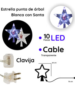 Estrella Fugaz Punta De Arbol Navideño Luzled Plástico 20cm