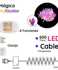 Serie Navideña 600 Led Luz Multicolor 8 Funciones 27 Metros