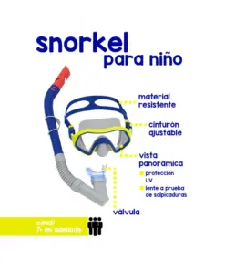Kit De Buceo Snorkel Niños 7 Años Protección Uv Comfort