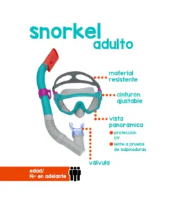 Juego De Buceo Snorkel Juvenil 14 Años Protección Uv Comfort