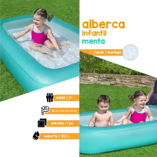Alberca Inflable Infantil Rectangular Bestway De 165cm X 104cm X 25cm 102l Azul