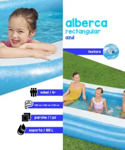 Alberca Inflable Infantil Rectangular Bestway 1161 Lts De 305 Cm Azul