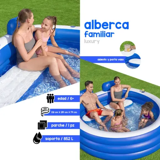 Alberca Inflable Familiar Circular Bestway Con Asientos 231 Cm Azul