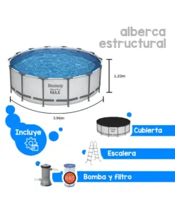 Alberca Estructural Circular Bestway Piscina Con Accesorios 396X122 M Gris
