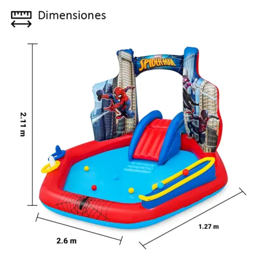 Parque Acuático Inflable Infantil Bestway De Spiderman Con Resbaladilla 2.11 M