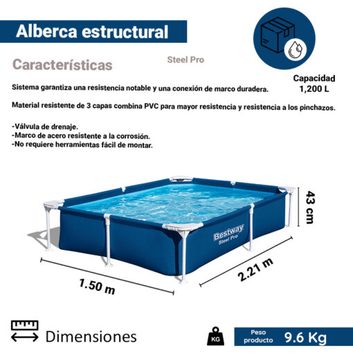 Alberca Estructural Rectangular Bestway 1200 Lts 221 Cm Azul