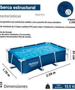 Alberca Grande Rectangular Estructural Bestway 259 Cm Azul
