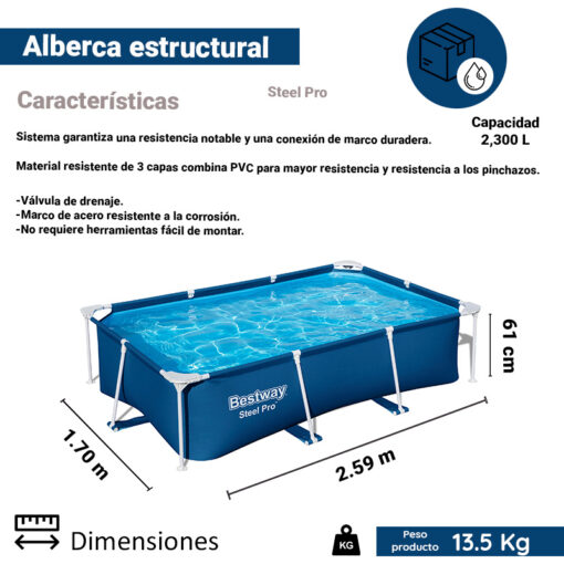 Alberca Grande Rectangular Estructural Bestway 259 Cm Azul