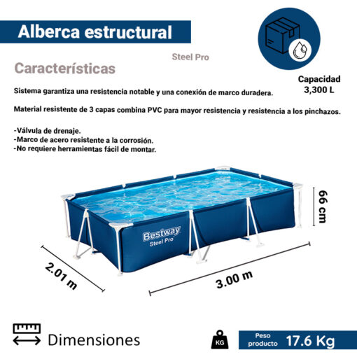 Alberca Familiar Estructural Bestway Steel Pro 300 cm Azul