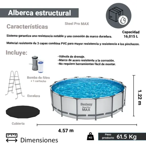 Alberca Estructural Circular Bestway 457 Cm Con Bomba Filtro