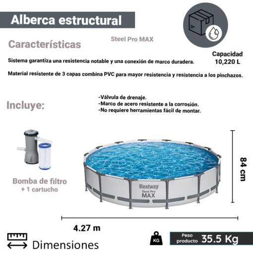 Alberca Circular Estructural Bestway 427 Cm Con Filtro Gris