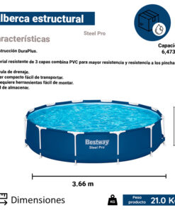 Alberca Estructural Circular Bestway 366 Cm Azul 6473 Lt