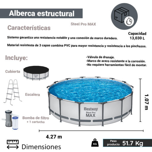 Alberca Estructural Circular Bestway 13030 Litros 4.27 Mts
