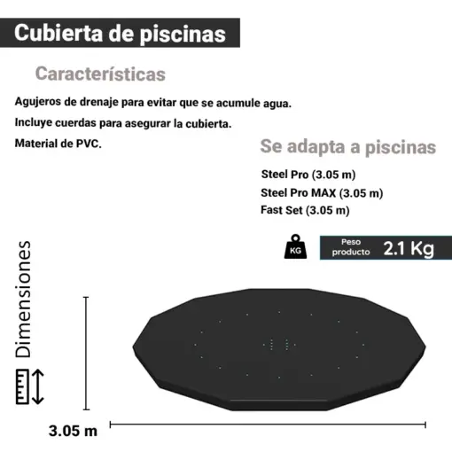 Cubierta De Alberca Circular 305cm Pvc Cobertor De Piscina