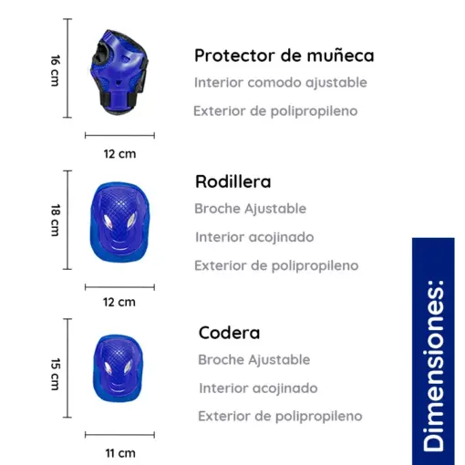 Protecciones Y Casco Juvenil Rodilleras Y Coderas Azul