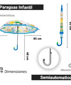 Paraguas Infantil Semiautomatico Con Estampado Animales Y Silbato 6 Pzas