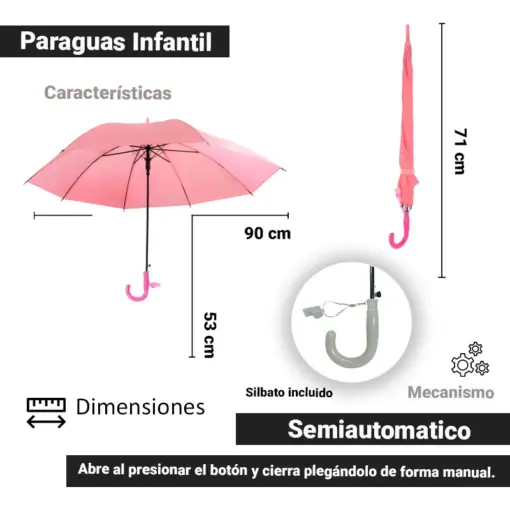 Sombrilla Infantil Paraguas De Colores Y Silbato Por Mayoreo 6 Pzas