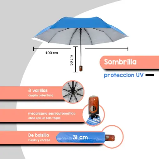 Paraguas Economico De Bolsillo Sombrilla De Colores Semiautomático 6 Pzas