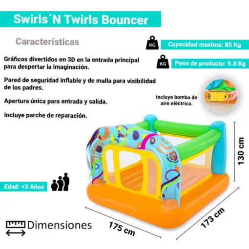 Castillo Inflable Infantil Bestway Brincolin Con Bomba Electrica 173 Cm