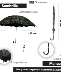 Paraguas Manual Tipo Bastón Sombrilla Con Diseño Escocés 130 Cm 6 Pzas