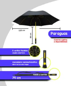 Paraguas Tipo Golf Semiautomático Sombrilla Jumbo Negro 130 Cm