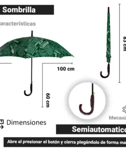 Paraguas Semiautomático Tipo Bastón Resistente De Colores 5 Pzas