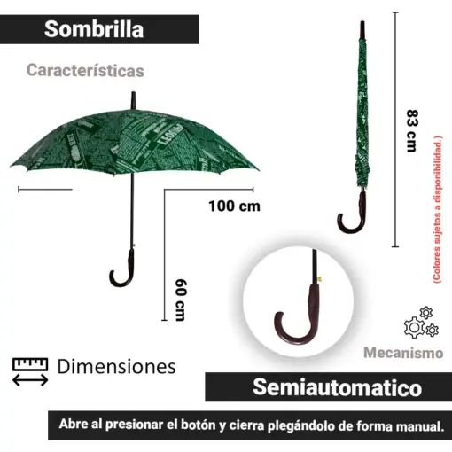 Paraguas Semiautomático Tipo Bastón Resistente De Colores 5 Pzas