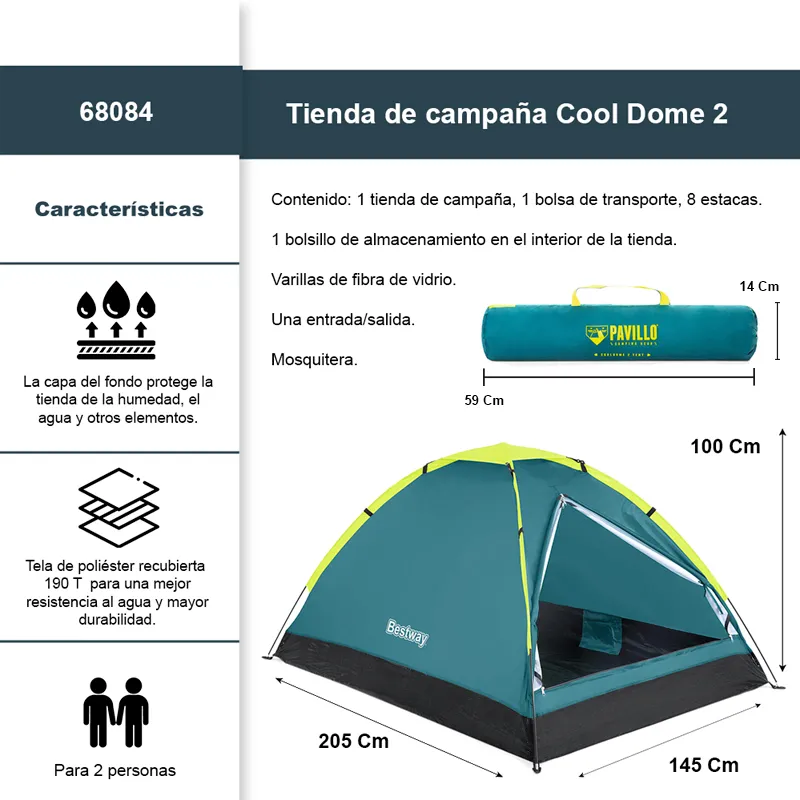 Tienda Casa De Campaña Bestway Para 2 Personas Verde Jade - Image 2