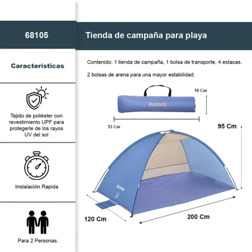 Tienda De Campaña Para Playa Bestway 2 Personas Proteccion Uv - Image 2