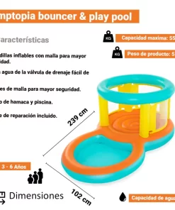 Trampolín Inflable Con Alberca Infantil De Bestway Multicolor 239 Cm