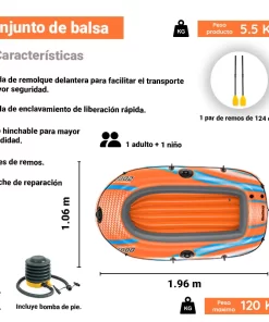 Bote Inflable Lancha Balsa Kondor 2000 2 Personas Con Remos