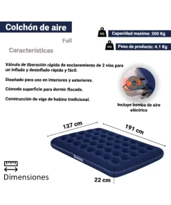 Colchón Inflable Matrimonial Camping Cama De Aire + Bomba