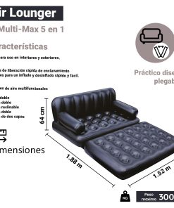 Sillon Inflable Sofá Cama Bestway 188 Cm Multiusos 5 En 1