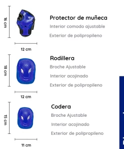 Protecciones Y Casco Juvenil Rodilleras Y Coderas Azul