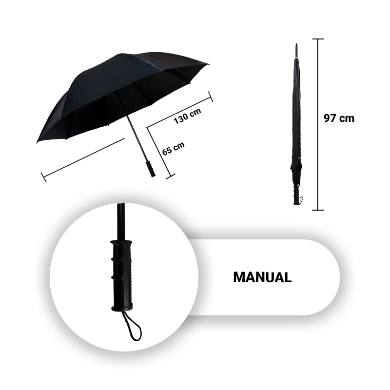 Paraguas Sombrilla Negra Jumbo Manual Rompevientos Flexible