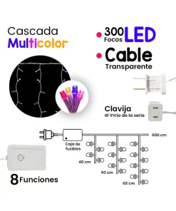 Serie Cascada Luz Multicolor 300 Led 8 Funciones 6 Metros