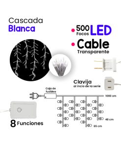 Serie Tipo Cascada Luz Blanca 500 Led 8 Funciones 9 Metros