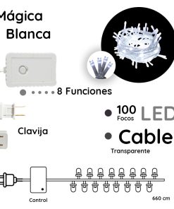 Serie Luces Navideña 100 Led Luz Blanca 8 Funciones 6 Mts